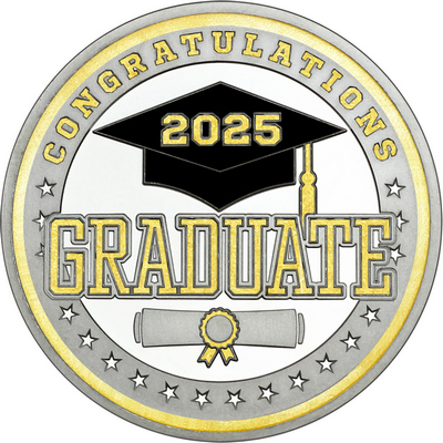 Gold "Congratulations Graduate" with Gold 2025, Rim, Tassel & Ribbon